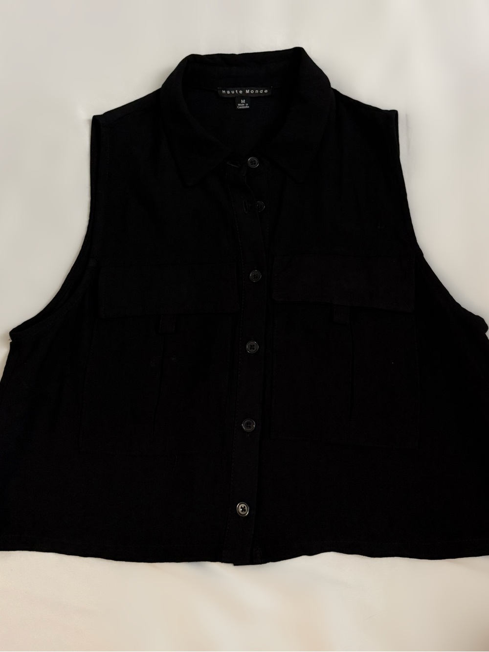 Haute Monde Black Sleeveless Utility Button Down Top Size M
